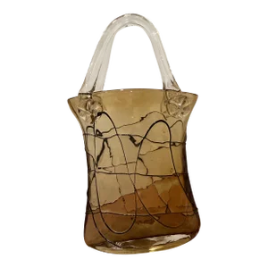 Vintage Late 20th Century Art Deco Glass Handbag Vase Murano Style