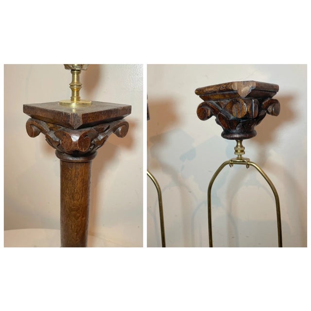 Pair of Antique 1800's Carved Wood Figural Sculpture Architectural Salvage Lamps For Sale - Image 12 of 12