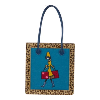 Vintage Nicole Miller Leopard Leather Calf Hair Fur Trim Novelty Handbag- It Is a Wow For Sale
