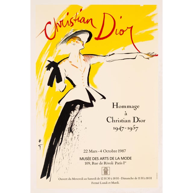 Hommage a Christian Dior by Rene Gruau on linen 1987 Poster using artwork by Rene Gruau for an exhibition commemorating...