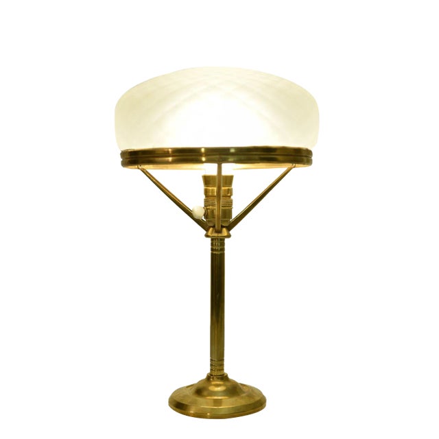 Swedish Grace Brass and Glass Table Lamp from Pukeberg, 1920s For Sale