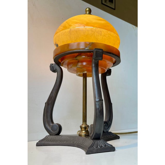 Metal Art Deco Table Lamp in Alabaster and Bronze, 1940s For Sale - Image 7 of 8