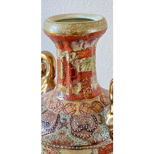Vintage Japanese Satsuma Hand-Painted Moriage Urn Vase - 16.5” Tall For Sale - Image 9 of 17