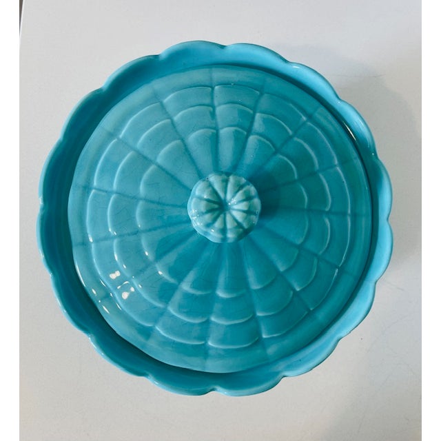 Mid-Century Modern Mid 20th Century Turquoise Ceramic Bowl With Lid, Vintage For Sale - Image 3 of 15