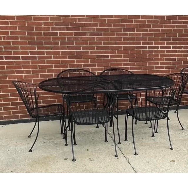 1990s Woodard Pinecrest Attributed Outdoor Wrought Iron Dining Set 7 Pieces For Sale In Chicago - Image 6 of 12