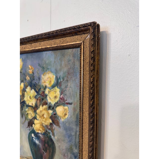Wood 20th Century French Oil on Canvas "Yellow Roses" For Sale - Image 7 of 9