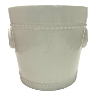Large 1970s Italian White Ceramic Ring Handle Cachepot Planter For Sale
