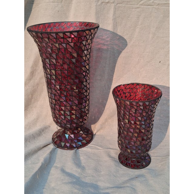 Ruby Red Vintage Pair of Mosaic Vases - A Pair For Sale - Image 8 of 11