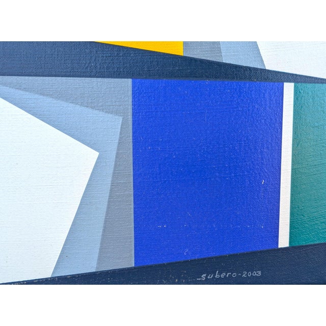 Oswaldo Subero "Pintura Bidimensional No 896" Contemporary Geometric Blue & Yellow Abstract, 2003 For Sale - Image 10 of 12