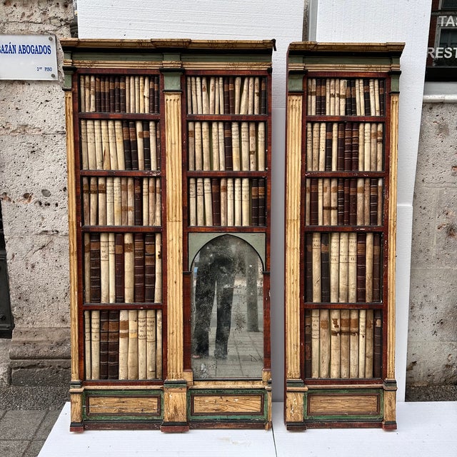 19th Century Trompe L'oeil Panels in Wood, Mirror and Leather, England, Set of 2 For Sale - Image 9 of 18