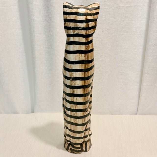 Alexander Girard 1960s Hand-Carved Folk Art Wooden Striped Cat - Mid-Century Primitive Whimsy For Sale - Image 4 of 10