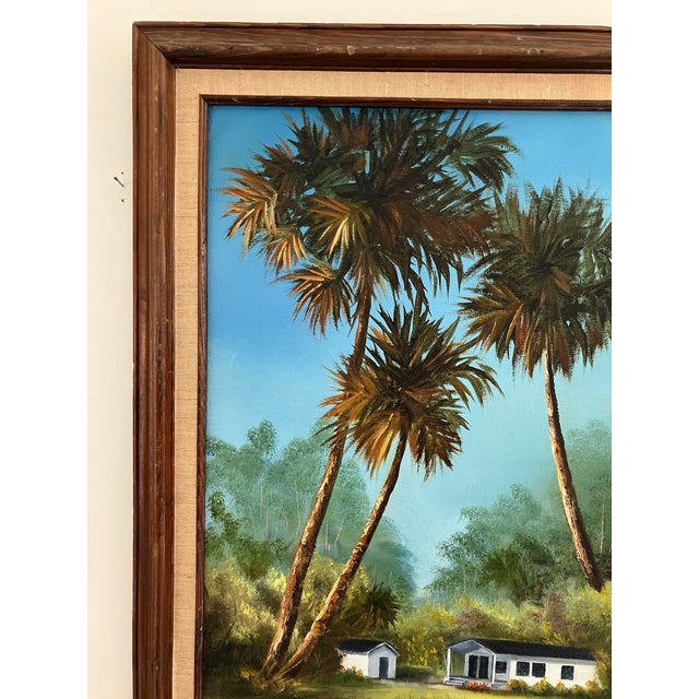 Wood Large Vintage Florida Landscape Painting by M. Winslow For Sale - Image 7 of 11