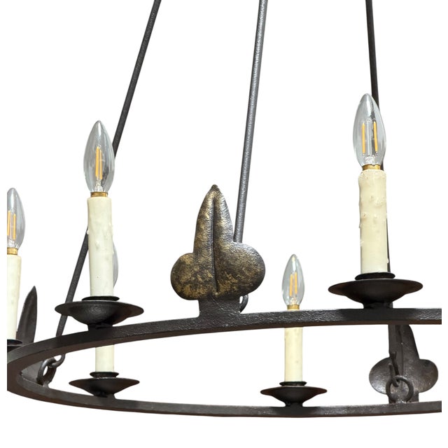 18c Style Spanish Colonial Wrought Iron 8 Lite Chandelier by Randy Esada Designs.