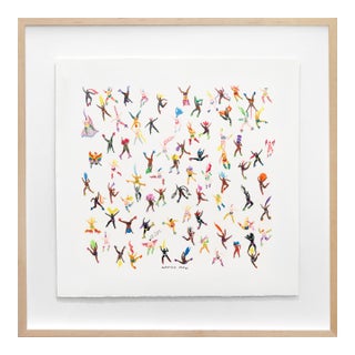 Block Party for Love - Original Framed Joyful Figurative Watercolor Painting on Paper For Sale