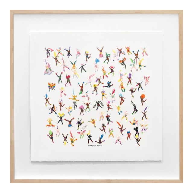 Block Party for Love - Original Framed Joyful Figurative Watercolor Painting on Paper For Sale