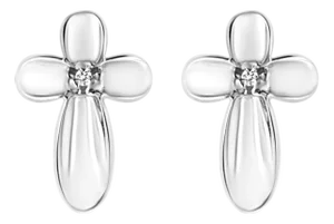 .925 Sterling Silver Prong Set Diamond Accent Floral Cross Stud Earring, A Pair