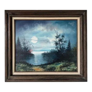 Vintage Tropical Landscape Oil on Canvas Painting by Wolfgang Zeller