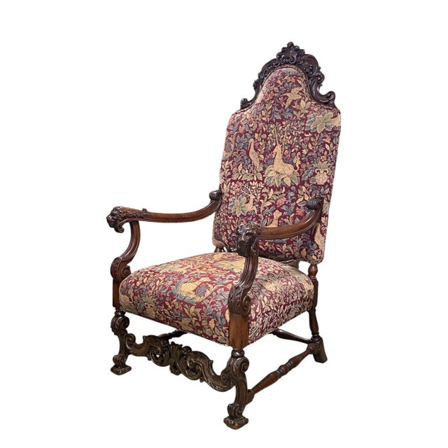 Renaissance Renaissance Style Unicorn and Lion Head Hall Throne Chair Circa 1900 For Sale - Image 3 of 9