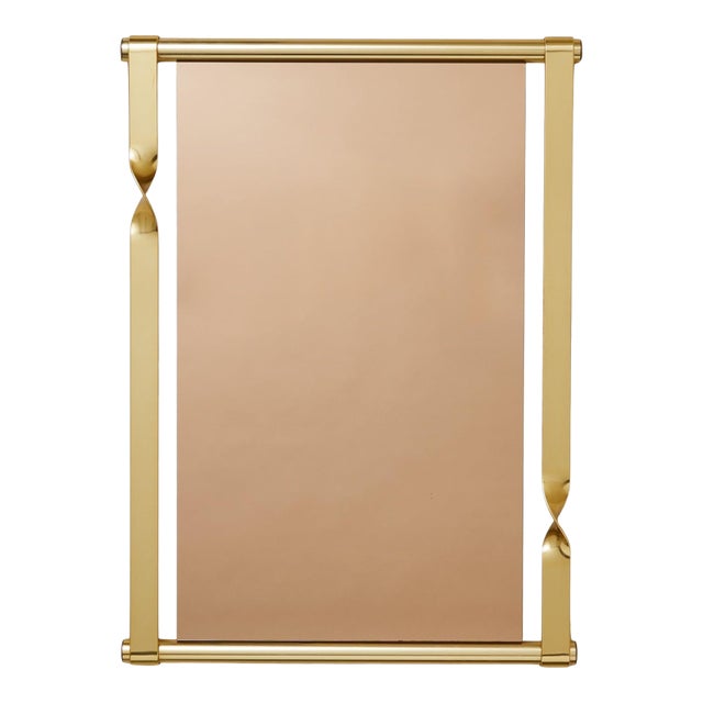Italian Brass + Smoked Bronze Wall Mirror Attributed to Luciano Frigerio, 1970s For Sale