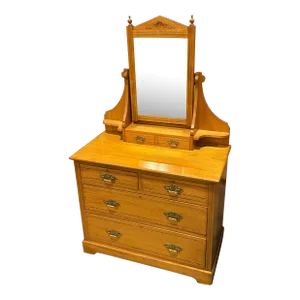 Late 19th Century Antique American Ash Dresser With Dressing Table Mirror