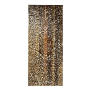 1920s Natural Wood Carved Lotus Sliding Door Artistic King Headboard For Sale