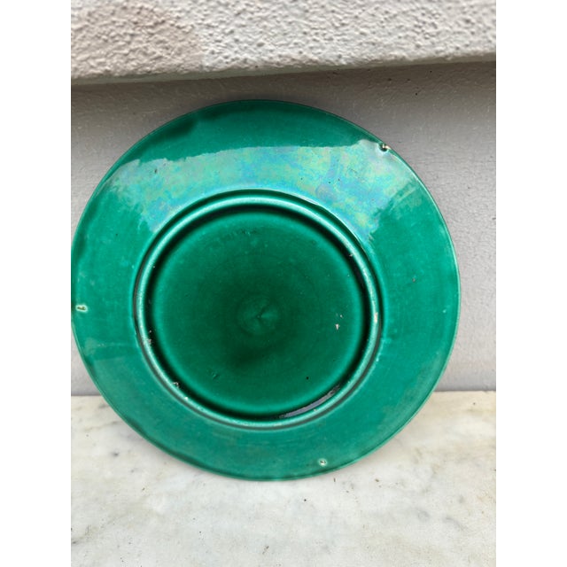 19th Century Green Majolica Orchid Plate Saint Clement For Sale - Image 4 of 4