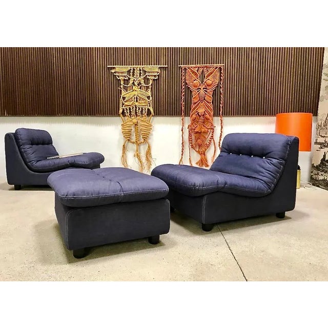 Blue German Modular Lounge Chairs and Ottoman Set, 1960s, Set of 3 For Sale - Image 8 of 18