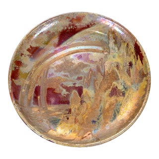 Large Art Nouveau Ceramic Landscape Plate with Luster Glaze by Clement Massier For Sale