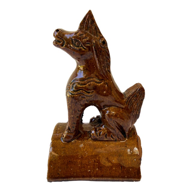 Antique Chinese Imperial Glazed Ceramic Roof Tile – Heavenly Horse (Tianma) For Sale