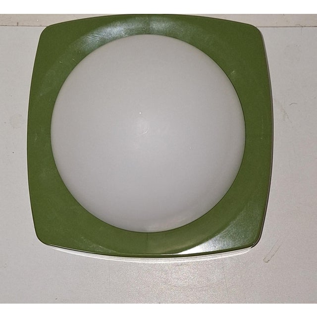 Vintage Ceiling Lamp with Green Plastic Housing and White Opal Glass Shade, 1970s For Sale - Image 6 of 8
