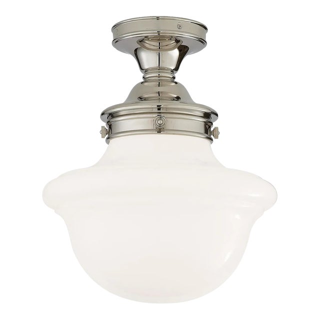 Chapman & Myers for Visual Comfort Signature Edmond Flush Mount in Polished Nickel with White School House Glass For Sale