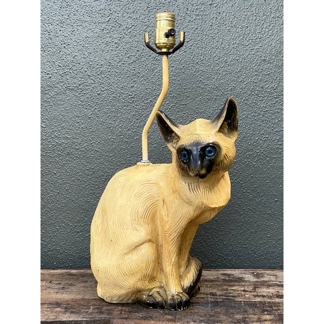Vintage Glazed Ceramic Siamese Cat Lamp For Sale - Image 12 of 12