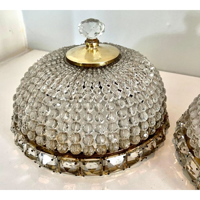 Art Deco French Flushmount Beaded Crystal Chandeliers - A Pair For Sale - Image 3 of 14
