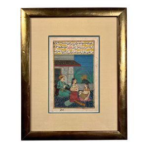 Antique 19th Century Indian Miniature Gouache Painting of Mughal Harem, Framed