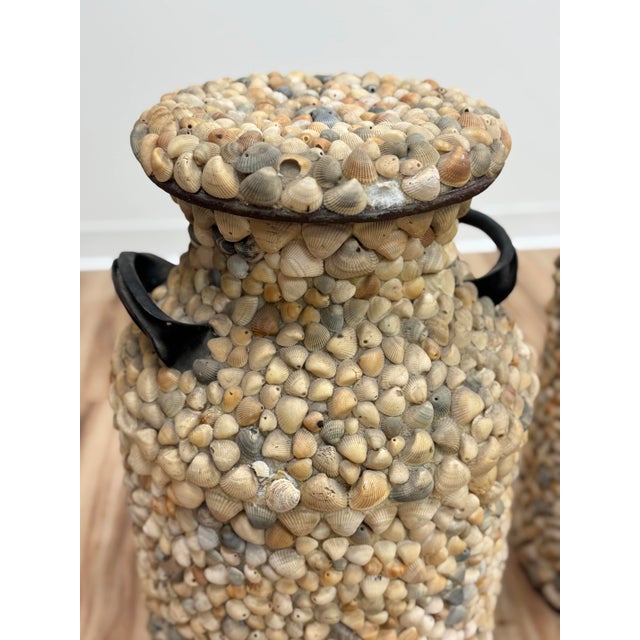 Large Antique Shell Encrusted Milk Jugs, a Pair For Sale - Image 10 of 14