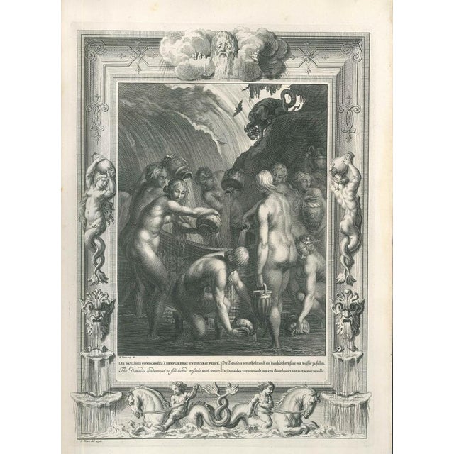 Black and white etching on wire rod paper, representing the myth of the Danaids, ''condemned to fill bored vessels with...