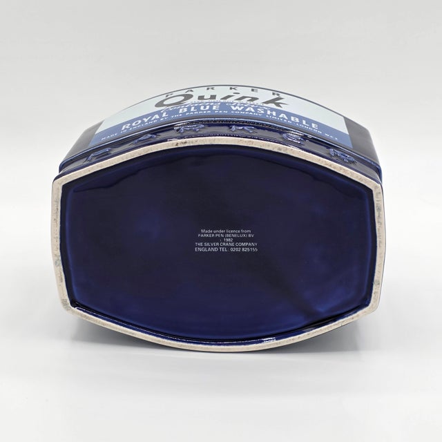 1982 Parker Quink Royal Blue Ceramic Advertising Display Jar For Sale - Image 9 of 10