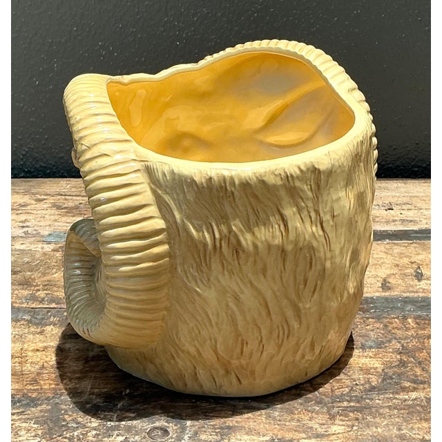 Vintage Italian Ceramic Rams Head Cache Pot For Sale In West Palm - Image 6 of 14