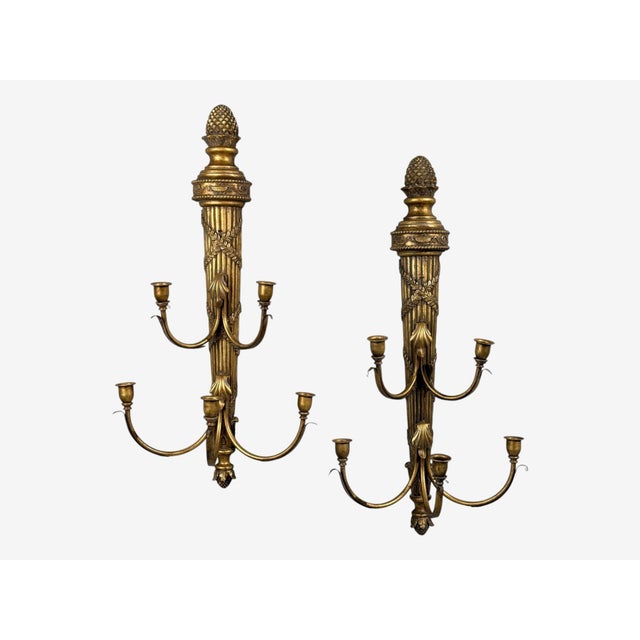 Neoclassical Neoclassical Style, Candelabra Wall Sconces, Giltwood, Usa, 1940s For Sale - Image 3 of 12