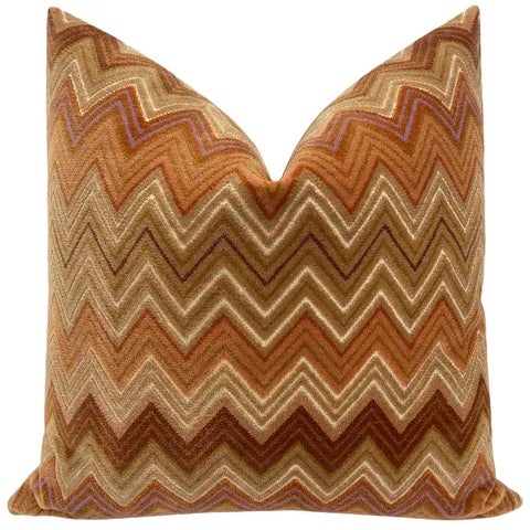 Pair of beautiful custom-made Caprio cut velvet pillows in amber. Meticulously handcrafted with serged interior seams,...