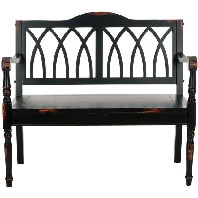 2020s Trellis Bench in Distressed Black For Sale - Image 5 of 5