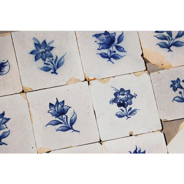 Antique 18th Century Portuguese Faience Tiles With Delicate Botanical Designs Set of 27 For Sale - Image 14 of 18