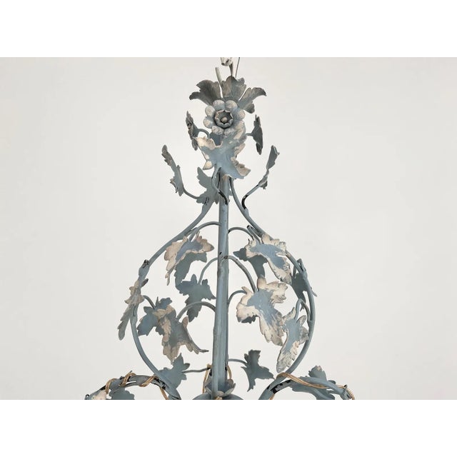 Sky Blue Blue Ivy Tole Chandelier, 1950s For Sale - Image 8 of 11