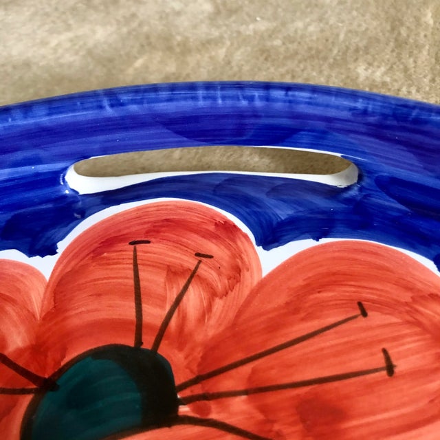 Italian Bellini Italian Pottery Red Flowers Tray For Sale - Image 3 of 5