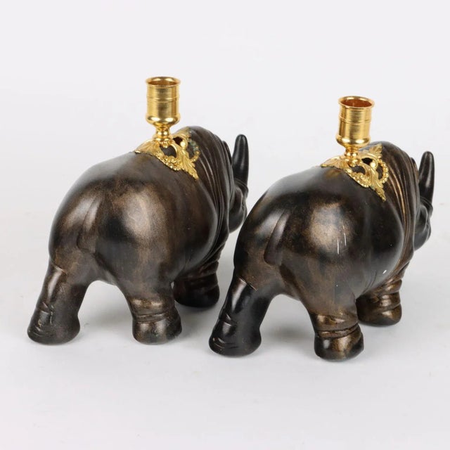 Black Rhinoceroses Plaster Candleholders by J. Luc Maisiere, 1900s, Set of 2 For Sale - Image 8 of 11
