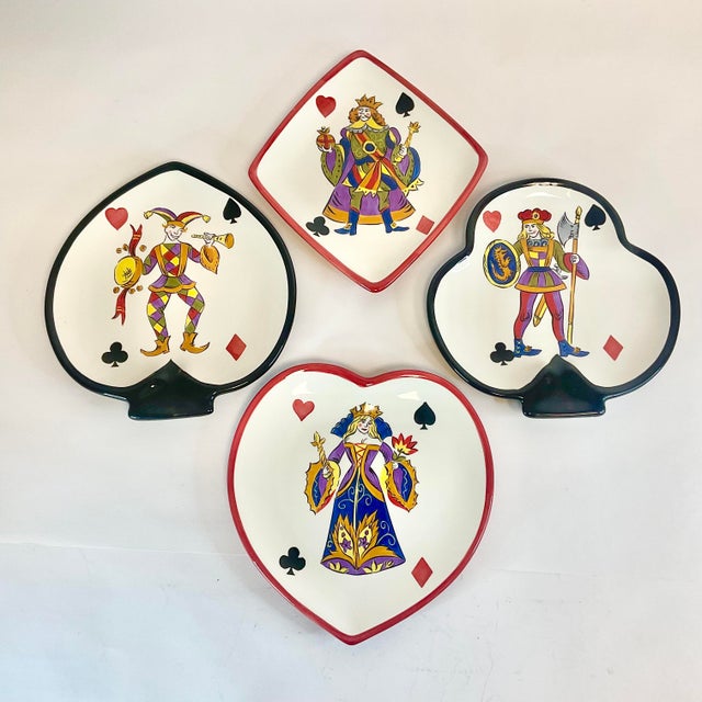 1980s Vintage Boho Chic Americana Deck of Cards Motif Salad-Dessert Plates - Set of 4. For Sale - Image 10 of 10