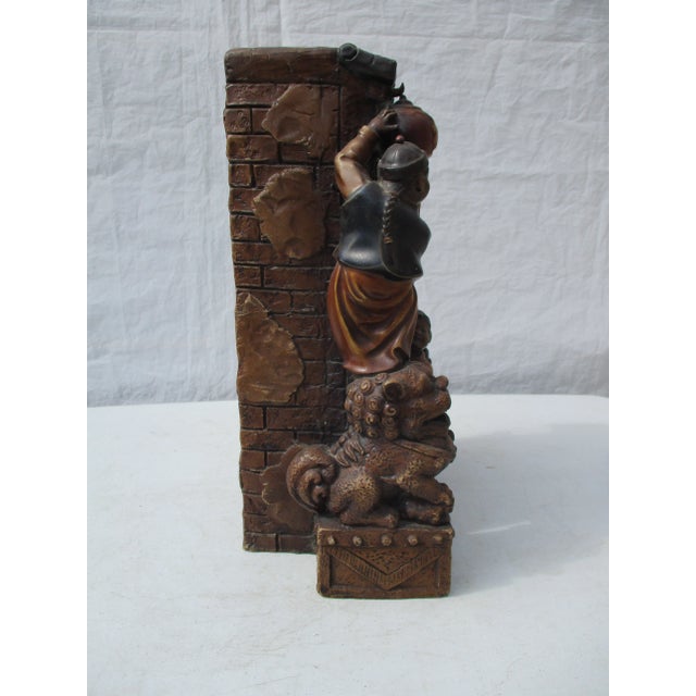 1980s Vintage Ceramic Chinese Boys Wall Pocket For Sale - Image 5 of 13