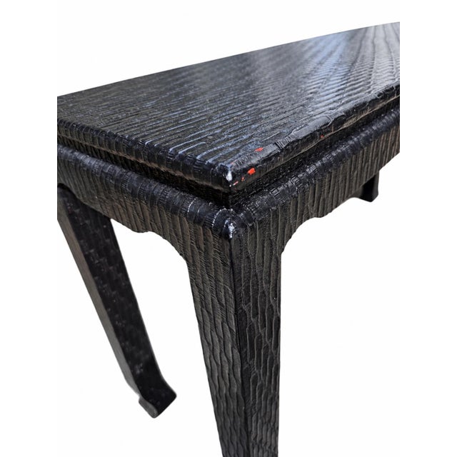 1970s Black Lacquered Grasscloth Ming-Style Console Table, Attributed to Baker For Sale In New York - Image 6 of 11