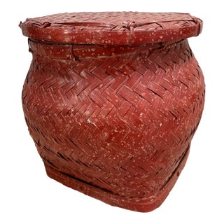 Vintage Asian Chinoiserie Wood Storage & Decor Basket For Sale