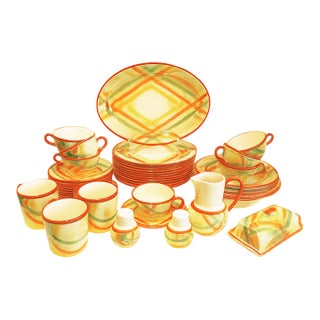 1940s Vernon Kilns / Vernonware Homespun Dinnerware, 12 Dinner Plates, 47 Pieces For Sale